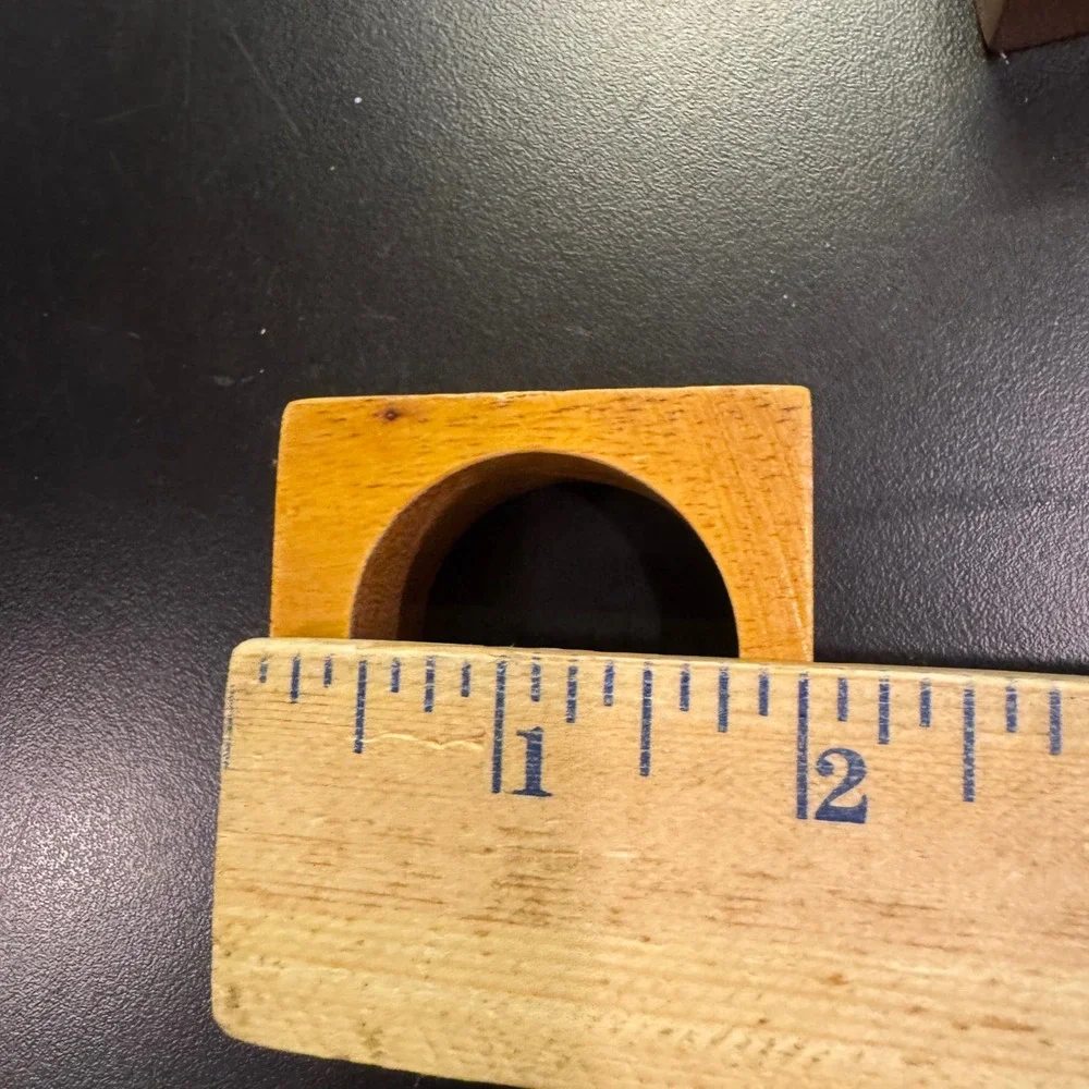 Wooden Napkin Rings Set of 10 Brown Square Mid Century Modern Rustic Table Decor